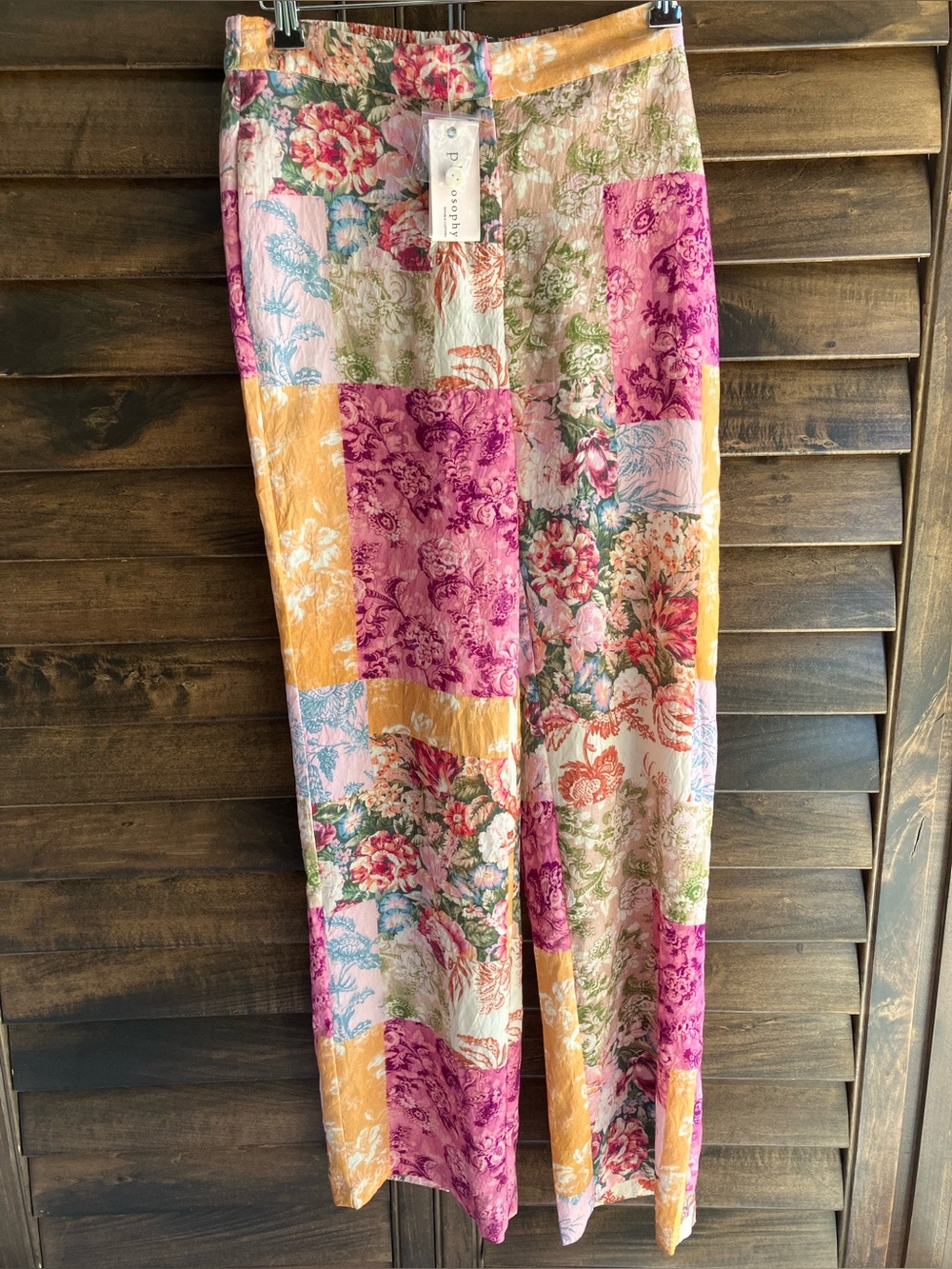 Philosophy Patchwork Floral Wide-Leg Pants in Pink, Yellow, Green